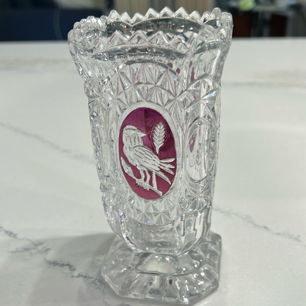 Hofbauer Red Byrd Chrystal Vase.